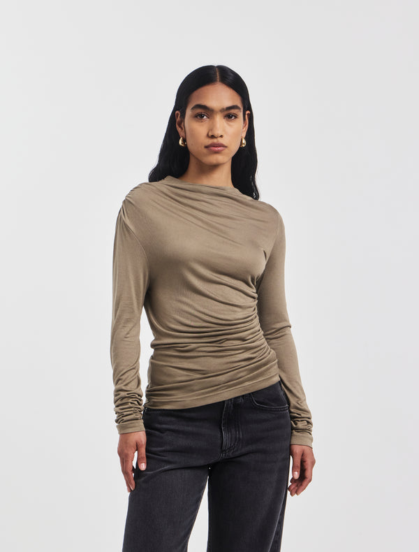 ninety percent Iphis Draped Long Sleeve Top in Sage