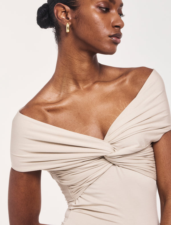 Ninety Percent Laila Twist Front Bodysuit In Enoki Mushroom