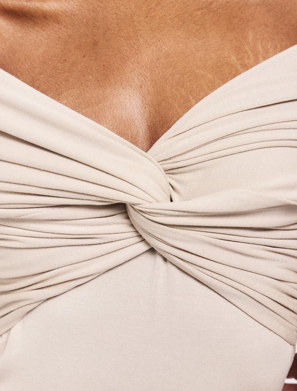 Ninety Percent Laila Twist Front Bodysuit In Enoki Mushroom