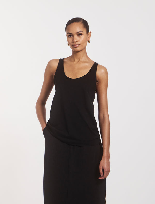 Ninety Percent Lightweight Cotton Loose Tank In Black