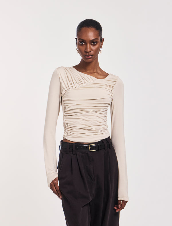 Ninety Percent Mona Long Sleeve Top In Enoki Mushroom