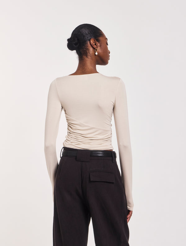 Ninety Percent Mona Long Sleeve Top In Enoki Mushroom