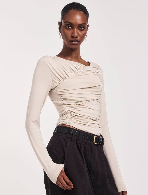 ninety percent Mona Long Sleeve Top in Enoki Mushroom