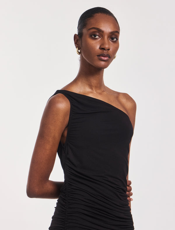 Ninety Percent Aisha Ruched Midi Dress In Black