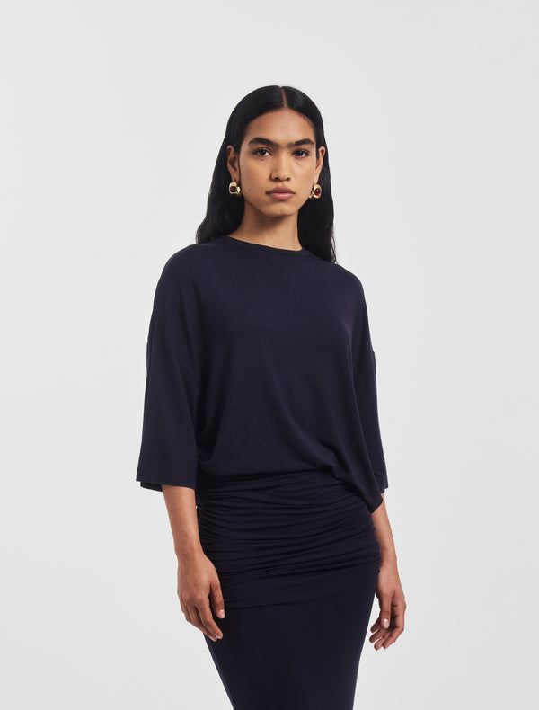 Ninety Percent Aria Ruched Tee In Darkest Navy