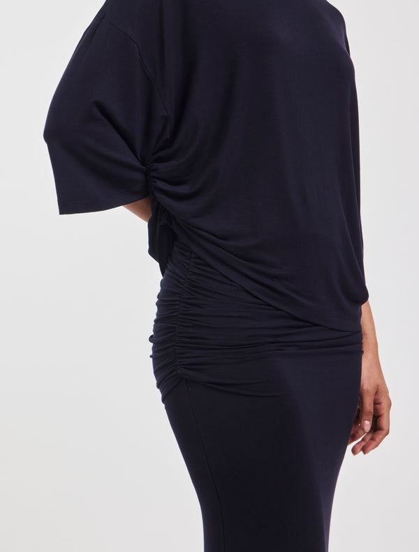 Ninety Percent Aria Ruched Tee In Darkest Navy
