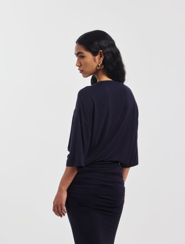 Ninety Percent Aria Ruched Tee In Darkest Navy