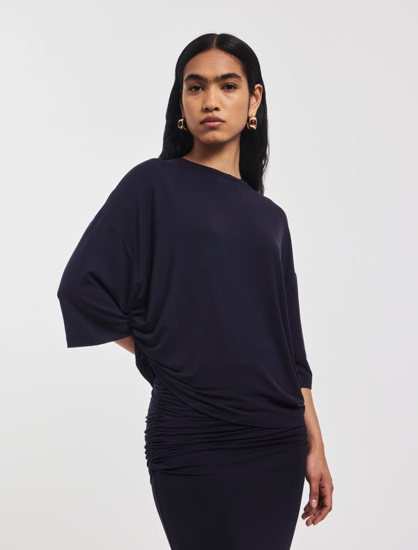 ninety percent Aria Ruched Tee in Darkest Navy