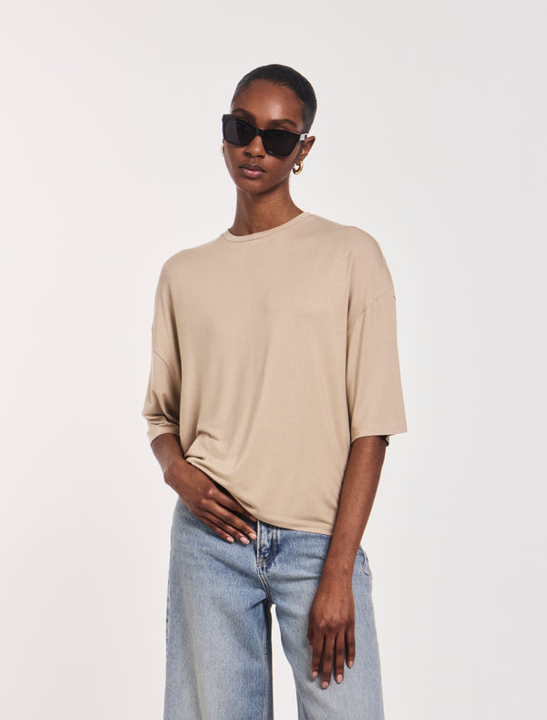 Ninety Percent Aria Ruched Tee In Taupe