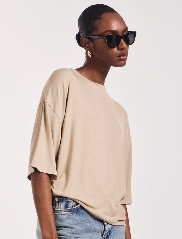 Ninety Percent Aria Ruched Tee In Taupe