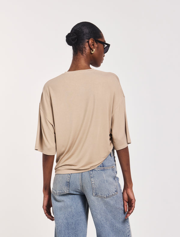 Ninety Percent Aria Ruched Tee In Taupe