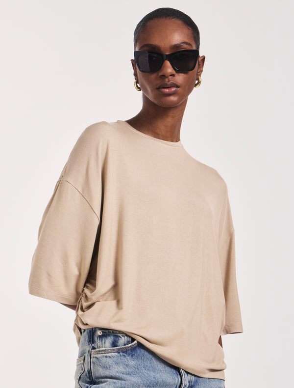 ninety percent Aria Ruched Tee in Taupe