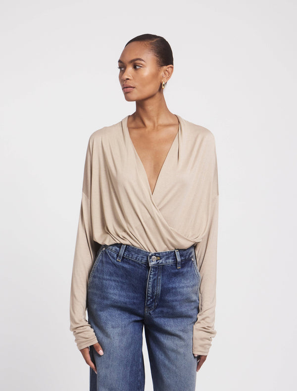 Ninety Percent Calix Draped Top In Taupe