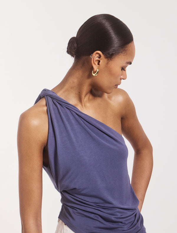 Ninety Percent Cava Asymmetric Top In Summer Navy