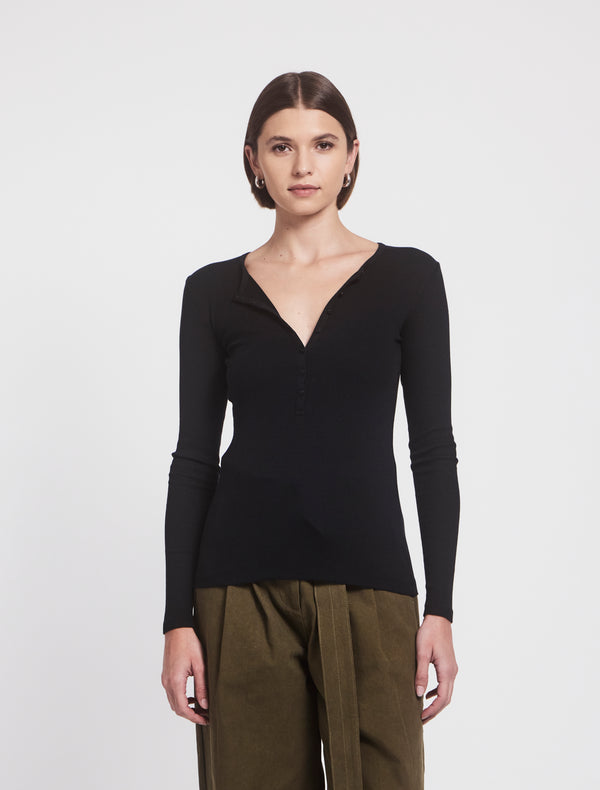 Ninety Percent Classic Rib Henley In Black