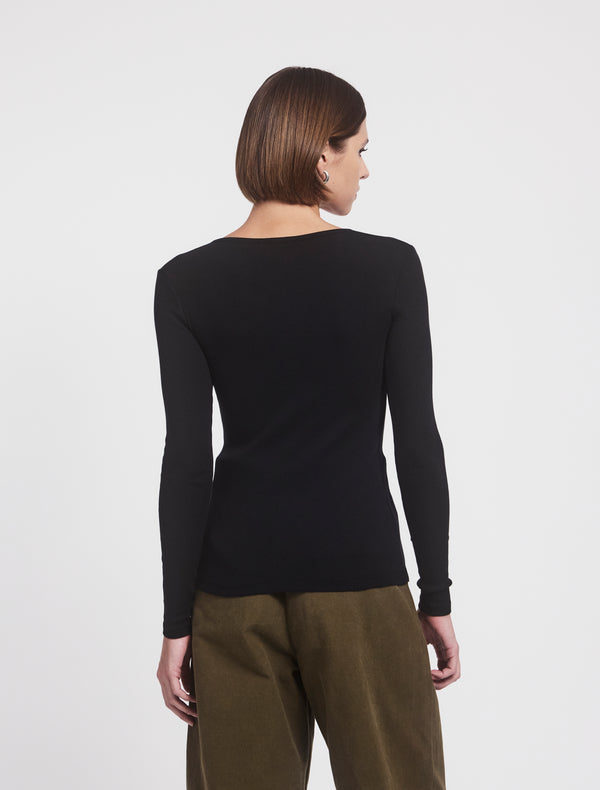 Ninety Percent Classic Rib Henley In Black