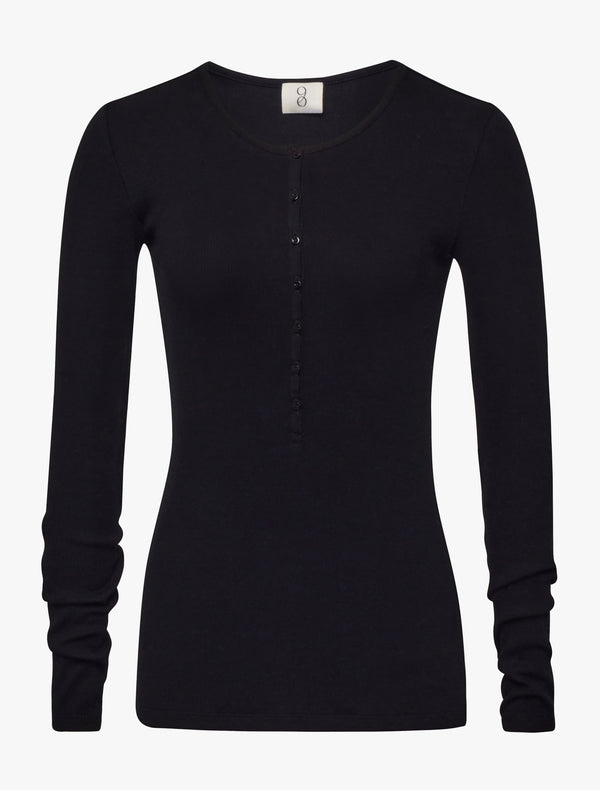 Ninety Percent Classic Rib Henley In Black