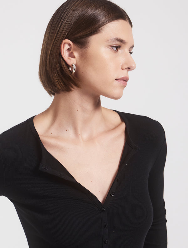 ninety percent Classic Rib Henley in Black