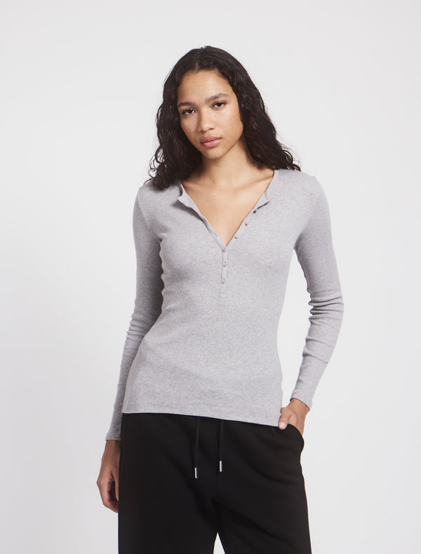 Ninety Percent Classic Rib Henley In Grey Marl