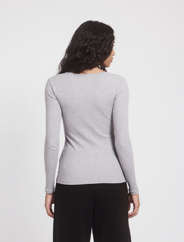 Ninety Percent Classic Rib Henley In Grey Marl
