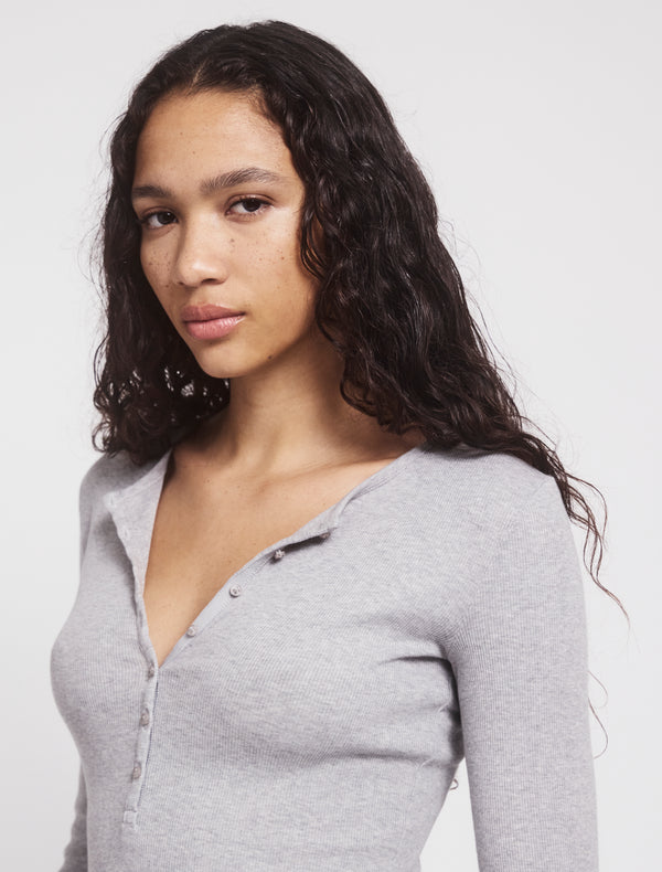 ninety percent Classic Rib Henley in Grey Marl