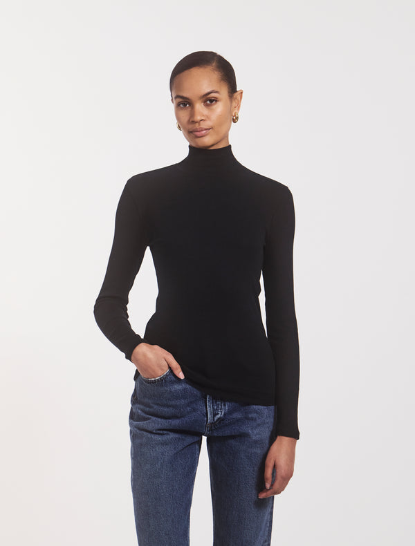 Ninety Percent Classic Rib High Neck Top In Black