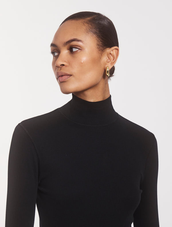 ninety percent Classic Rib High Neck Top in Black