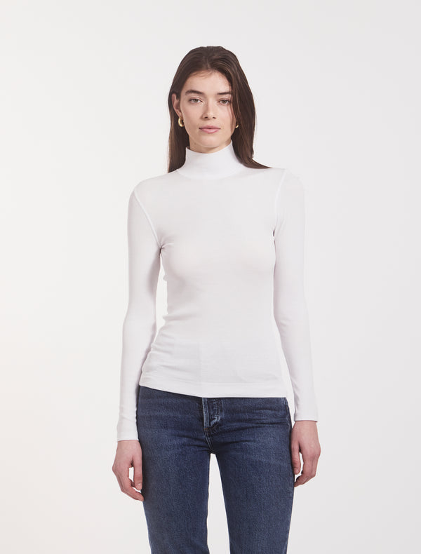 Ninety Percent Classic Rib High Neck Top In White