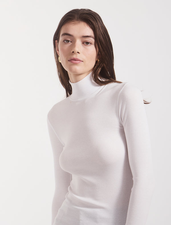 ninety percent Classic Rib High Neck Top in White