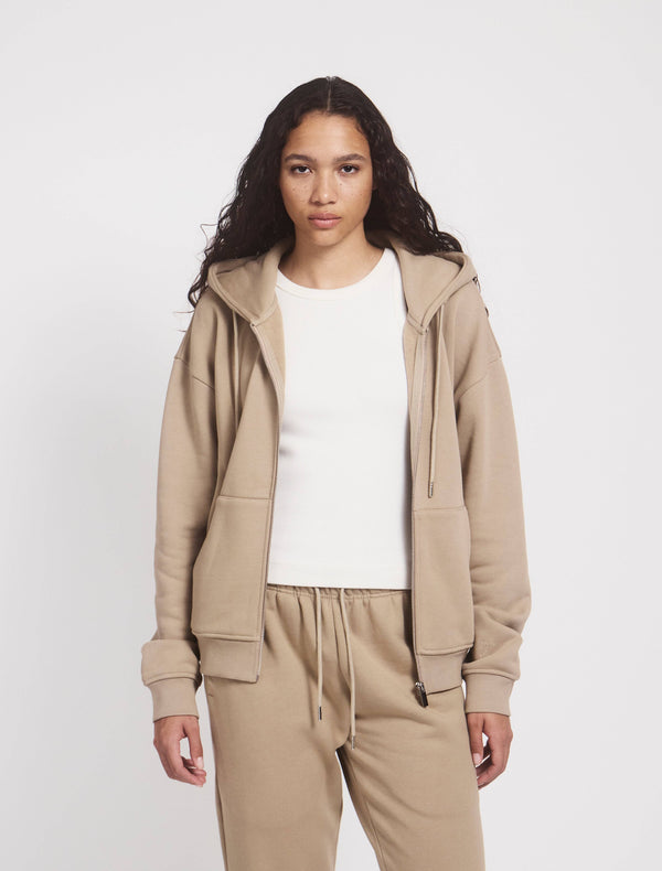 Ninety Percent Classic Zip Hoodie In Taupe