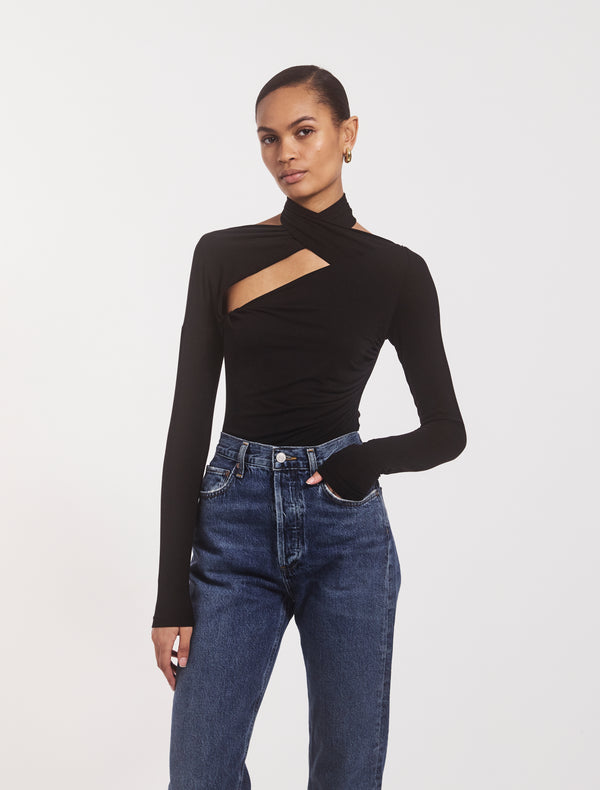 ninety percent Coral Wrap Top In Black