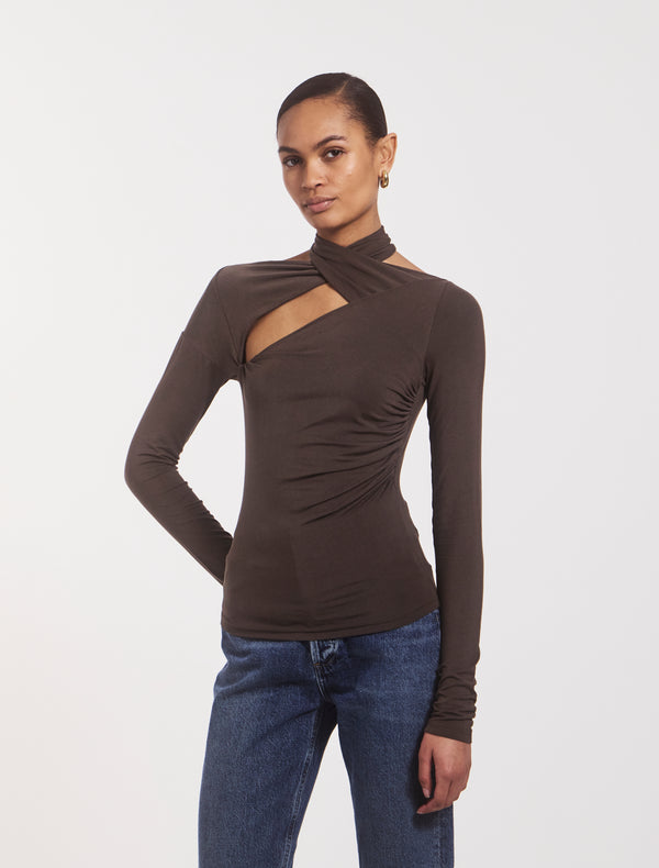 Ninety Percent Coral Wrap Top In Turkish Coffee