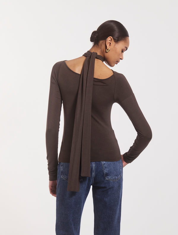 Ninety Percent Coral Wrap Top In Turkish Coffee