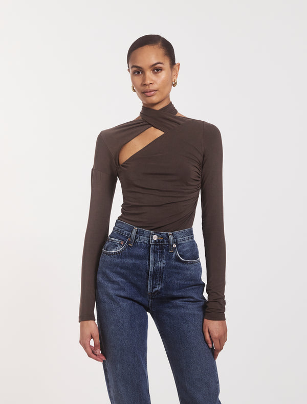 Ninety Percent Coral Wrap Top In Turkish Coffee