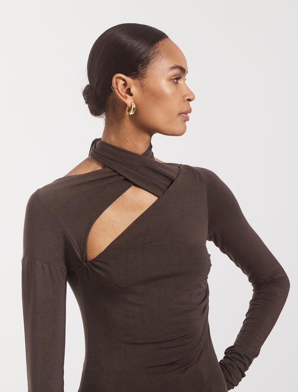 ninety percent Coral Wrap Top In Turkish Coffee