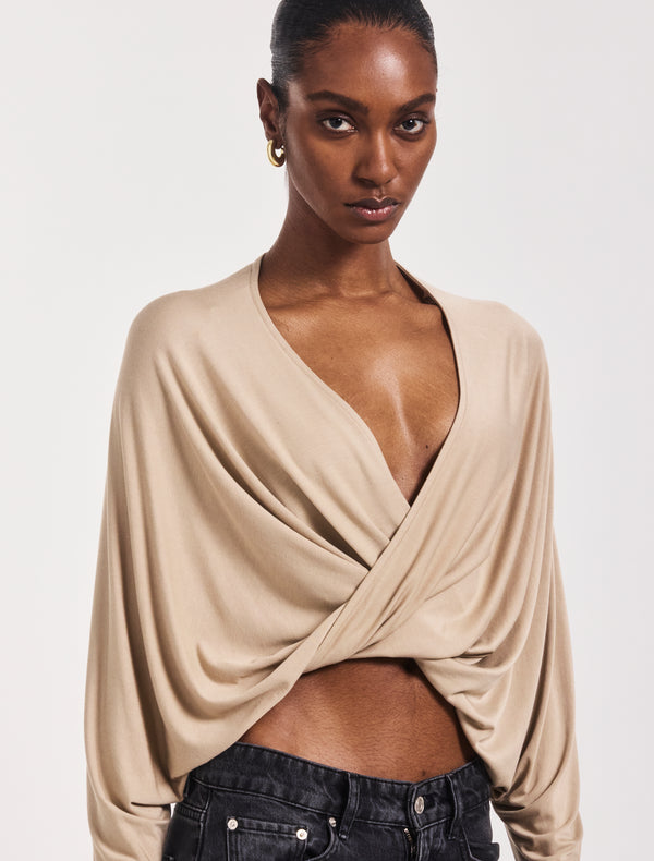 Ninety Percent Harper Twist Front Top In Taupe