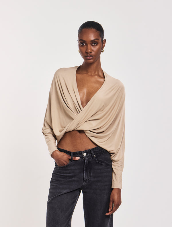 ninety percent Harper Twist Front Top in Taupe