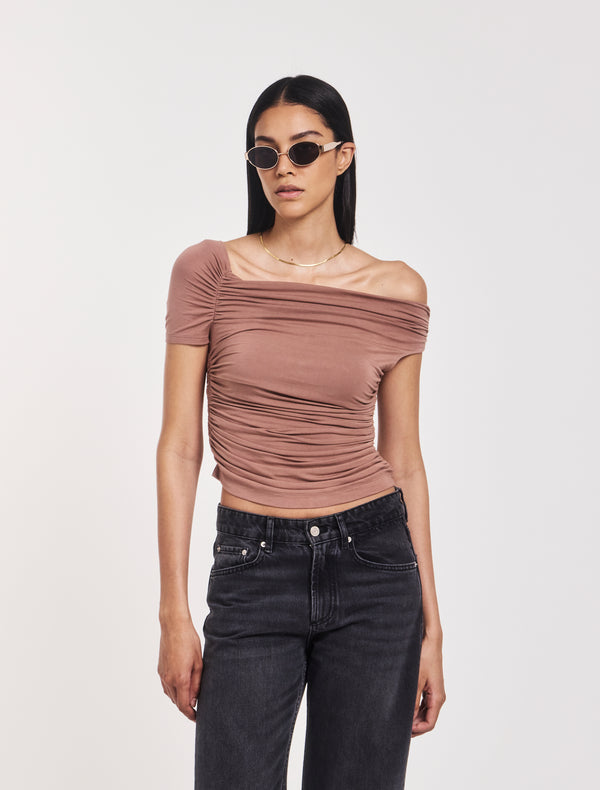 Ninety Percent Katie Ruched Top In Sandalwood