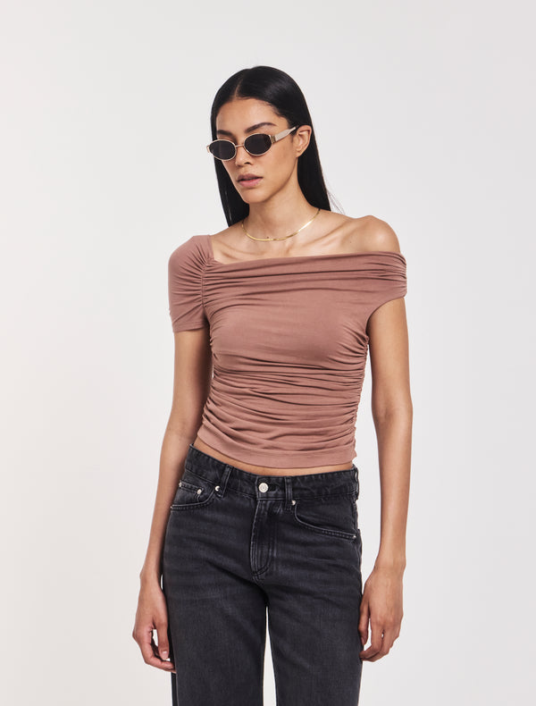 Ninety Percent Katie Ruched Top In Sandalwood