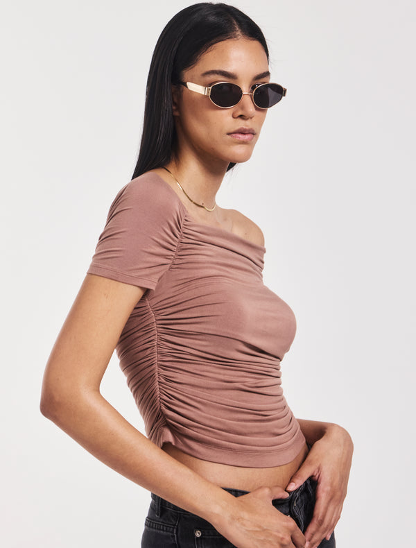 Ninety Percent Katie Ruched Top In Sandalwood