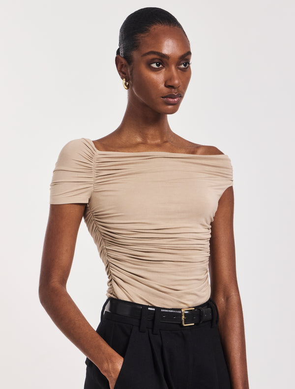 Ninety Percent Katie Ruched Top In Taupe