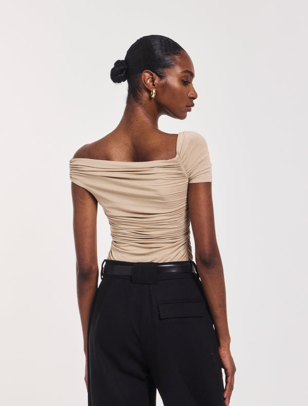 Ninety Percent Katie Ruched Top In Taupe