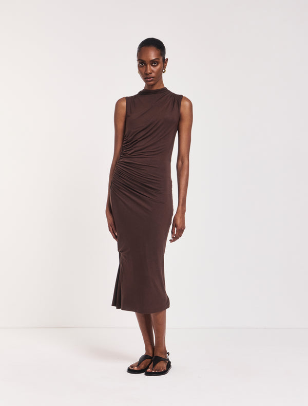ninety percent Lana Draped Midi Dress in Bracken