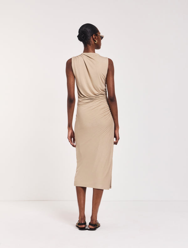 Ninety Percent Lana Draped Midi Dress In Taupe