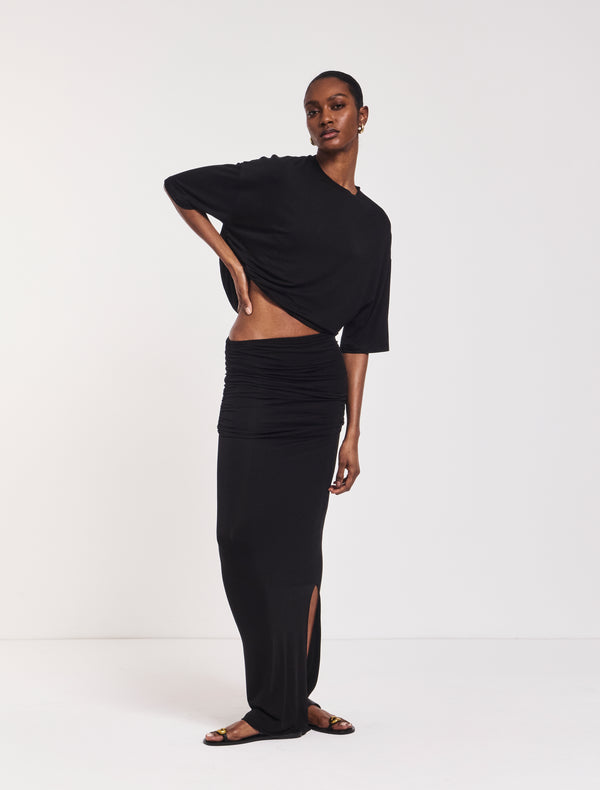 Ninety Percent Leah Ruched Maxi Skirt In Black