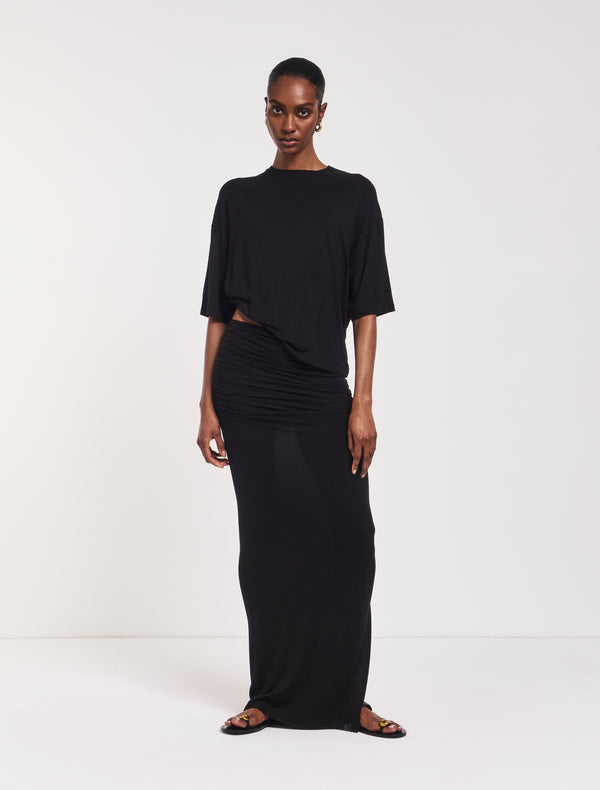 ninety percent Leah Ruched Maxi Skirt in Black