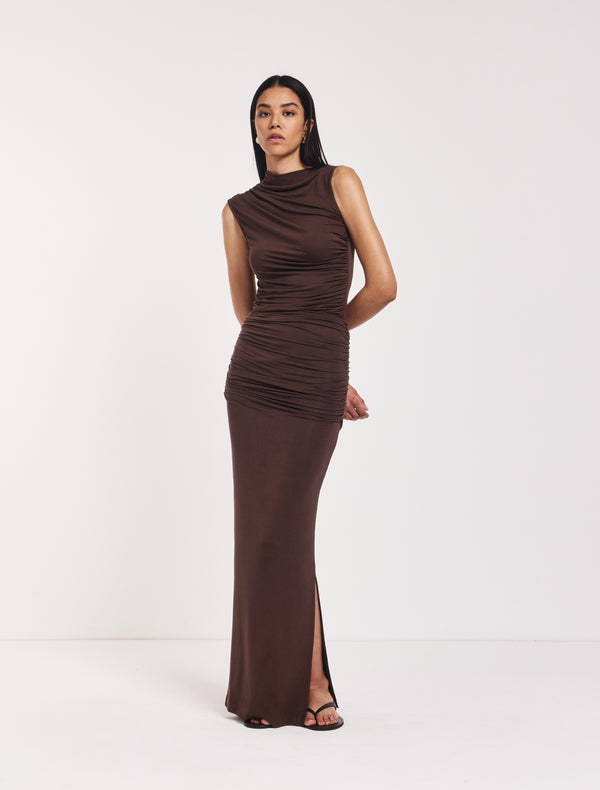 Ninety Percent Leah Ruched Maxi Skirt In Bracken