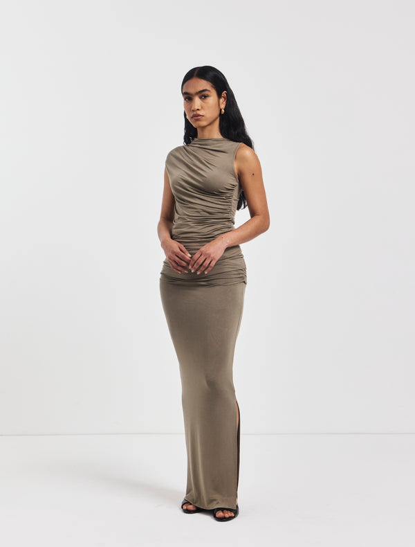 Ninety Percent Leah Ruched Maxi Skirt In Sage