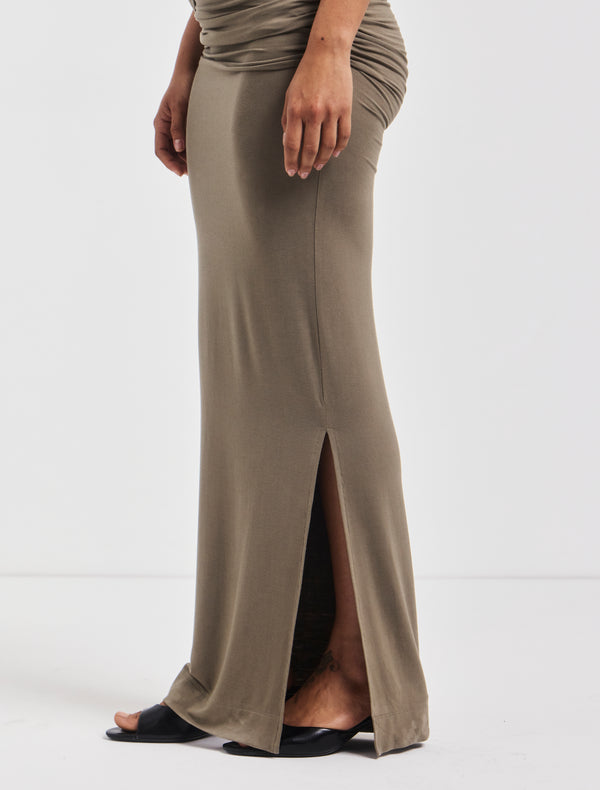Ninety Percent Leah Ruched Maxi Skirt In Sage