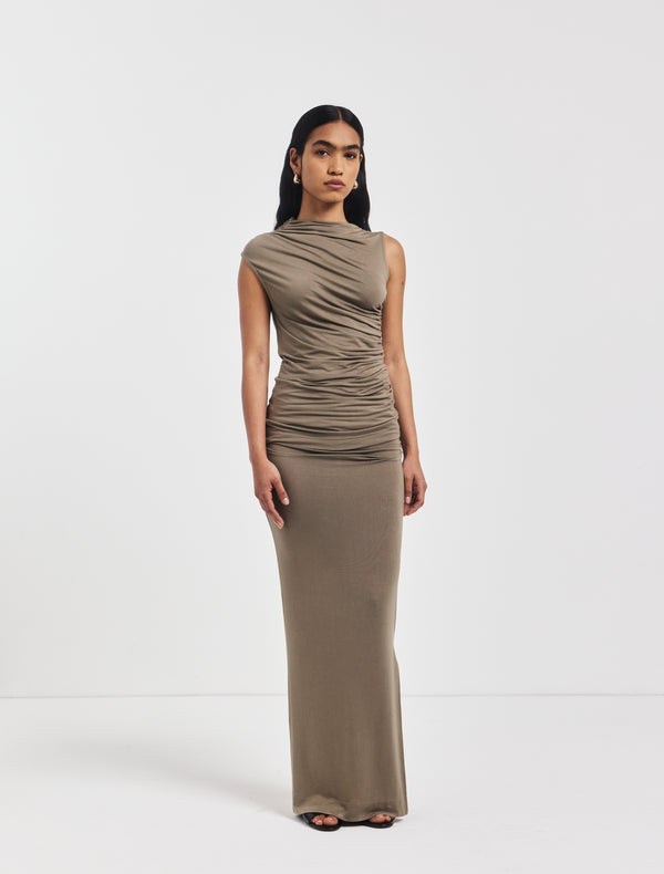ninety percent Leah Ruched Maxi Skirt in Sage